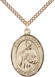 [7240GF/24GF] 14kt Gold Filled Saint Placidus Pendant on a 24 inch Gold Filled Heavy Curb chain