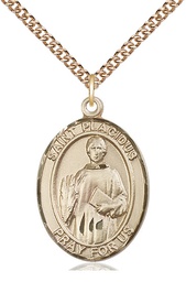 [7240GF/24GF] 14kt Gold Filled Saint Placidus Pendant on a 24 inch Gold Filled Heavy Curb chain