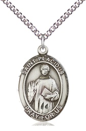 [7240SS/24SS] Sterling Silver Saint Placidus Pendant on a 24 inch Sterling Silver Heavy Curb chain