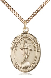 [7242GF/24GF] 14kt Gold Filled Our Lady of All Nations Pendant on a 24 inch Gold Filled Heavy Curb chain