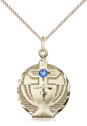 [2530GF-STN9/18GF] 14kt Gold Filled Communion Pendant with a 3mm Sapphire Swarovski stone on a 18 inch Gold Filled Light Curb chain