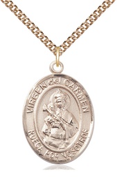 [7243SPGF/24GF] 14kt Gold Filled Virgen del Carmen Pendant on a 24 inch Gold Filled Heavy Curb chain