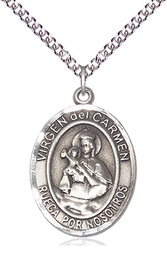 [7243SPSS/24SS] Sterling Silver Virgen del Carmen Pendant on a 24 inch Sterling Silver Heavy Curb chain