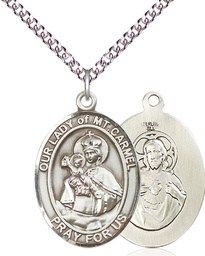 [7243SS/24SS] Sterling Silver Our Lady of Mount Carmel Pendant on a 24 inch Sterling Silver Heavy Curb chain
