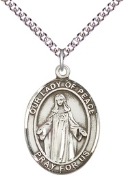 [7245SS/24SS] Sterling Silver Our Lady of Peace Pendant on a 24 inch Sterling Silver Heavy Curb chain
