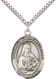 [7247SS/24SS] Sterling Silver Our Lady of the Railroad Pendant on a 24 inch Sterling Silver Heavy Curb chain