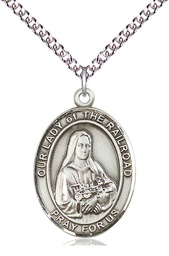 [7247SS/24SS] Sterling Silver Our Lady of the Railroad Pendant on a 24 inch Sterling Silver Heavy Curb chain
