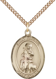 [7251GF/24GF] 14kt Gold Filled Saint Rachel Pendant on a 24 inch Gold Filled Heavy Curb chain