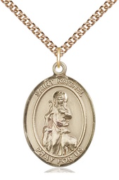 [7251GF/24GF] 14kt Gold Filled Saint Rachel Pendant on a 24 inch Gold Filled Heavy Curb chain