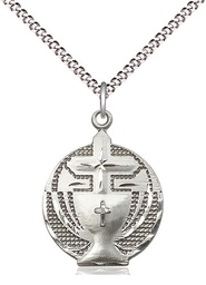 [2530SS/18S] Sterling Silver Communion Pendant on a 18 inch Light Rhodium Light Curb chain
