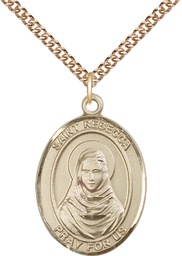 [7252GF/24GF] 14kt Gold Filled Saint Rebecca Pendant on a 24 inch Gold Filled Heavy Curb chain