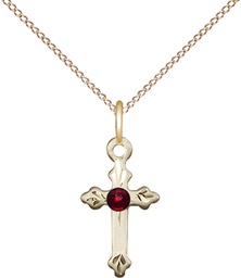 [2531GF-STN1/18GF] 14kt Gold Filled Cross Pendant with a 3mm Topaz Swarovski stone on a 18 inch Gold Filled Light Curb chain