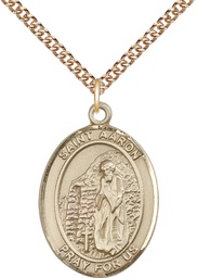 [7254GF/24GF] 14kt Gold Filled Saint Aaron Pendant on a 24 inch Gold Filled Heavy Curb chain