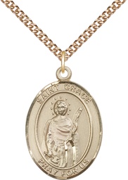 [7255GF/24GF] 14kt Gold Filled Saint Grace Pendant on a 24 inch Gold Filled Heavy Curb chain