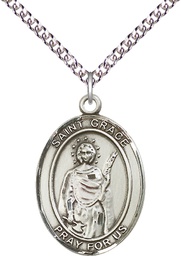 [7255SS/24SS] Sterling Silver Saint Grace Pendant on a 24 inch Sterling Silver Heavy Curb chain