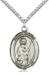 [7255SS/24SS] Sterling Silver Saint Grace Pendant on a 24 inch Sterling Silver Heavy Curb chain