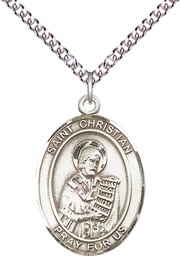 [7257SS/24SS] Sterling Silver Saint Christian Demosthenes Pendant on a 24 inch Sterling Silver Heavy Curb chain
