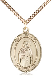 [7259GF/24GF] 14kt Gold Filled Saint Samuel Pendant on a 24 inch Gold Filled Heavy Curb chain