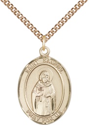 [7259GF/24GF] 14kt Gold Filled Saint Samuel Pendant on a 24 inch Gold Filled Heavy Curb chain