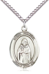 [7259SS/24SS] Sterling Silver Saint Samuel Pendant on a 24 inch Sterling Silver Heavy Curb chain