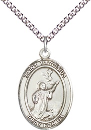 [7261SS/24SS] Sterling Silver Saint Tarcisius Pendant on a 24 inch Sterling Silver Heavy Curb chain