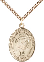[7262GF/24GF] 14kt Gold Filled Saint John Baptist de la Salle Pendant on a 24 inch Gold Filled Heavy Curb chain