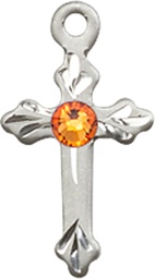 [2531SS-STN11] Sterling Silver Cross Medal with a 3mm Topaz Swarovski stone
