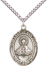 [7263SS/24SS] Sterling Silver Our Lady of San Juan Pendant on a 24 inch Sterling Silver Heavy Curb chain