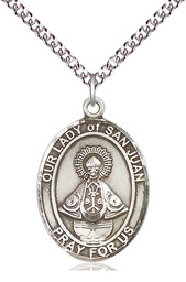 [7263SS/24SS] Sterling Silver Our Lady of San Juan Pendant on a 24 inch Sterling Silver Heavy Curb chain