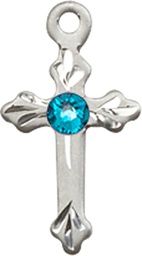 [2531SS-STN12] Sterling Silver Cross Medal with a 3mm Zircon Swarovski stone