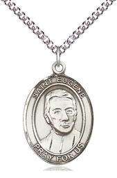 [7266SS/24SS] Sterling Silver Saint Eugene de Mazenod Pendant on a 24 inch Sterling Silver Heavy Curb chain