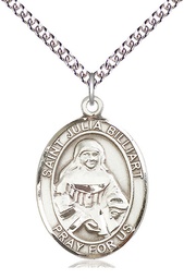 [7267SS/24SS] Sterling Silver Saint Julia Billiart Pendant on a 24 inch Sterling Silver Heavy Curb chain
