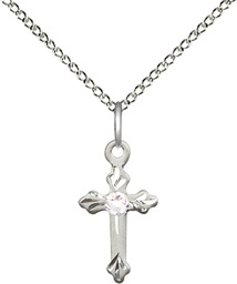 [2531SS-STN4/18SS] Sterling Silver Cross Pendant with a 3mm Crystal Swarovski stone on a 18 inch Sterling Silver Light Curb chain