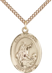 [7268GF/24GF] 14kt Gold Filled Saint Colette Pendant on a 24 inch Gold Filled Heavy Curb chain
