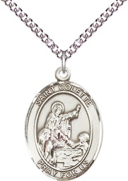[7268SS/24SS] Sterling Silver Saint Colette Pendant on a 24 inch Sterling Silver Heavy Curb chain