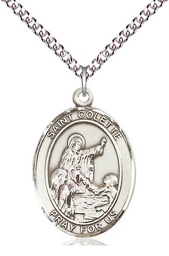 [7268SS/24SS] Sterling Silver Saint Colette Pendant on a 24 inch Sterling Silver Heavy Curb chain
