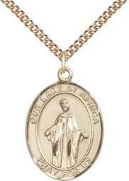 [7269GF/24GF] 14kt Gold Filled Our Lady of Africa Pendant on a 24 inch Gold Filled Heavy Curb chain