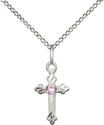 [2531SS-STN6/18SS] Sterling Silver Cross Pendant with a 3mm Light Amethyst Swarovski stone on a 18 inch Sterling Silver Light Curb chain