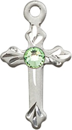 [2531SS-STN8] Sterling Silver Cross Medal with a 3mm Peridot Swarovski stone