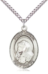 [7270SS/24SS] Sterling Silver Saint Bruno Pendant on a 24 inch Sterling Silver Heavy Curb chain