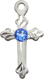 [2531SS-STN9] Sterling Silver Cross Medal with a 3mm Sapphire Swarovski stone