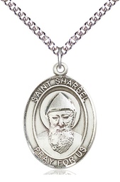 [7271SS/24SS] Sterling Silver Saint Sharbel Pendant on a 24 inch Sterling Silver Heavy Curb chain