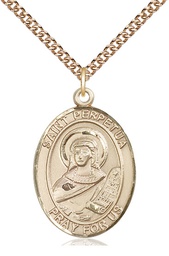 [7272GF/24GF] 14kt Gold Filled Saint Perpetua Pendant on a 24 inch Gold Filled Heavy Curb chain