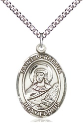 [7272SS/24SS] Sterling Silver Saint Perpetua Pendant on a 24 inch Sterling Silver Heavy Curb chain