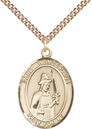 [7273GF/24GF] 14kt Gold Filled Saint Wenceslaus Pendant on a 24 inch Gold Filled Heavy Curb chain