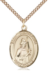 [7273GF/24GF] 14kt Gold Filled Saint Wenceslaus Pendant on a 24 inch Gold Filled Heavy Curb chain