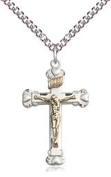 [2620GF/SS/24SS] Two-Tone GF/SS Crucifix Pendant on a 24 inch Sterling Silver Heavy Curb chain