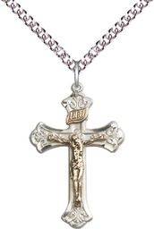 [2622GF/SS/24SS] Two-Tone GF/SS Crucifix Pendant on a 24 inch Sterling Silver Heavy Curb chain