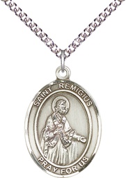 [7274SS/24SS] Sterling Silver Saint Remigius of Reims Pendant on a 24 inch Sterling Silver Heavy Curb chain
