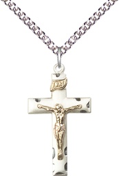 [2624GF/SS/24SS] Two-Tone GF/SS Crucifix Pendant on a 24 inch Sterling Silver Heavy Curb chain
